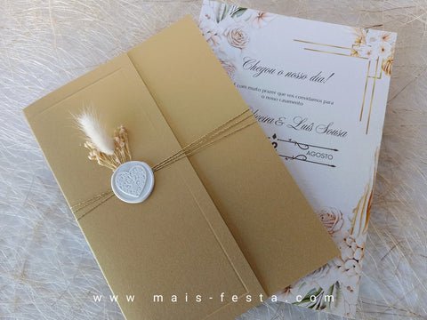 Convite de casamento Ouro e Rosas